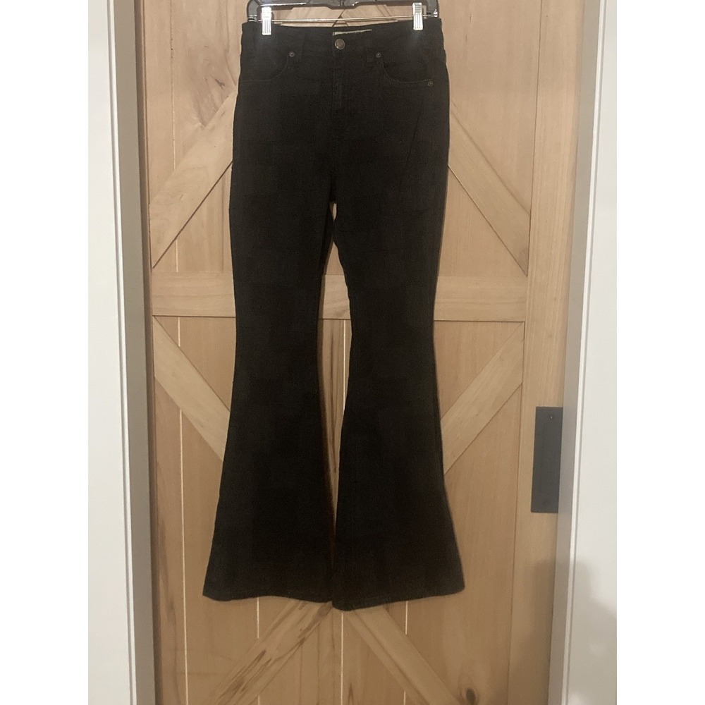 Rock & Roll Cowgirl Western Black Patchwork Denim High Rise Flare Jeans W29 L33 - Picture 7 of 11
